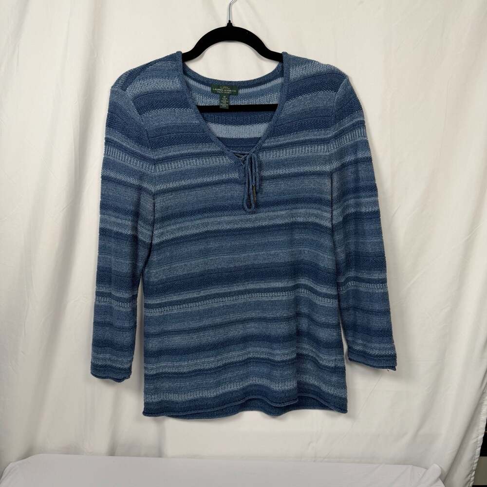 Lauren Jeans Co. Ralph Lauren Striped Lace-Up Cotton Sweater Size M